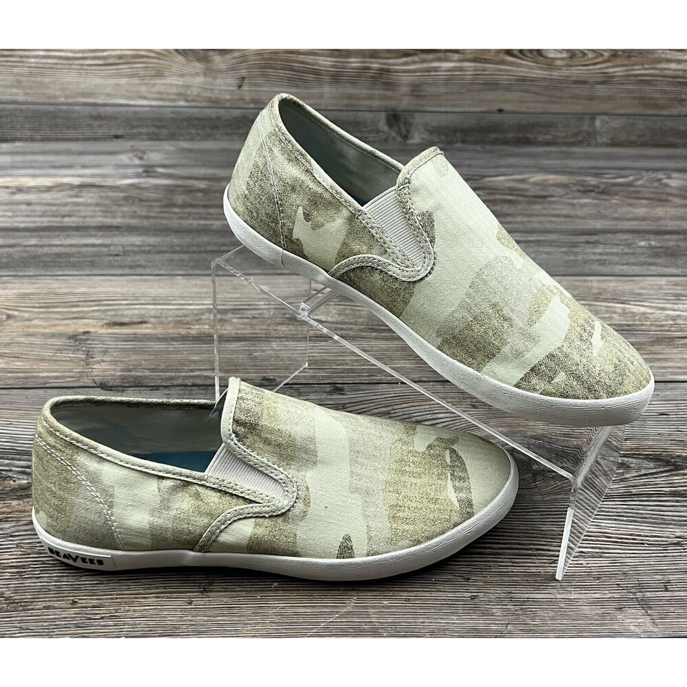 Seavees Women’s 8.5 Baja Slip On Saltwash Beige/Green Camo Flats Sneakers